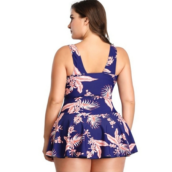 Tummy Control Swimdress 2 Piece Swimwear with Flared Skirt Bathing Suit Size L - Picture 3 of 6
